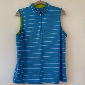 Adidas Golf Women's Large Climacool Blue, White, & Lime sleeveless 1/4 Zip Shirt